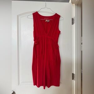 Billabong Vibrant Red embroidered Midi Dress with side ties and v neck size L